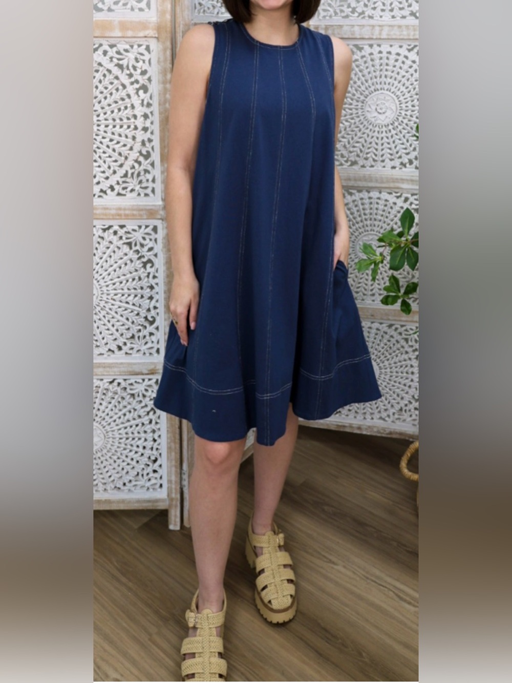 JADE by JANE 100% Cotton sleeveless swing dress w/pockets